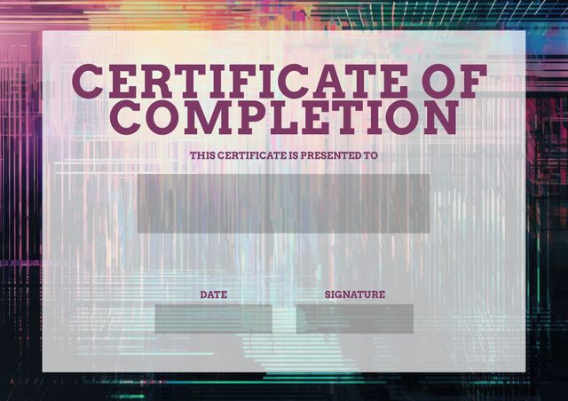 Colorful Certificate of Completion Template with Abstract Digital Background - Download Free Stock Templates Pikwizard.com