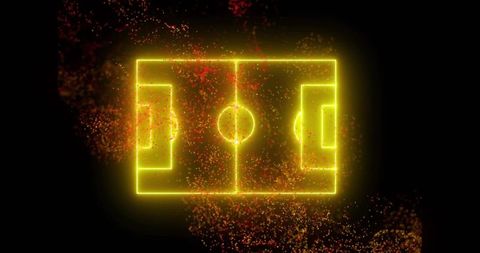 Futuristic neon soccer pitch with dynamic particle effects