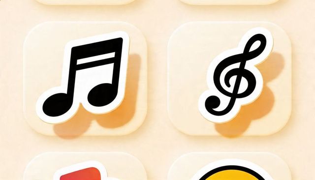 Rounded pastel music icon tiles featuring beamed eighth note and treble clef stickers