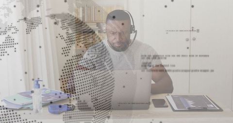 Remote work concept with digital connectivity overlay