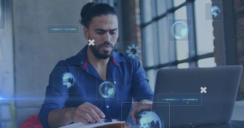 Professional Analyzing Digital Network on Laptop with Futuristic Interface - Download Free Stock Images Pikwizard.com