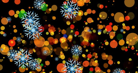Colorful Snowflakes Overlapping Festive Bokeh Lights