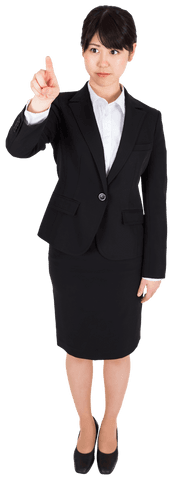 Transparent Businesswoman in Professional Attire Giving Gesture