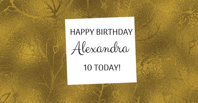 Elegant golden background marks a 10th birthday milestone. Perfect for a personalized birthday greeting card. Ideal for designers creating custom birthday messages or printable party invitations.