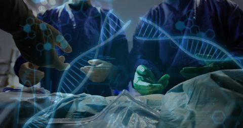 Futuristic Surgery with DNA Overlay Represents Biotechnology Advancements