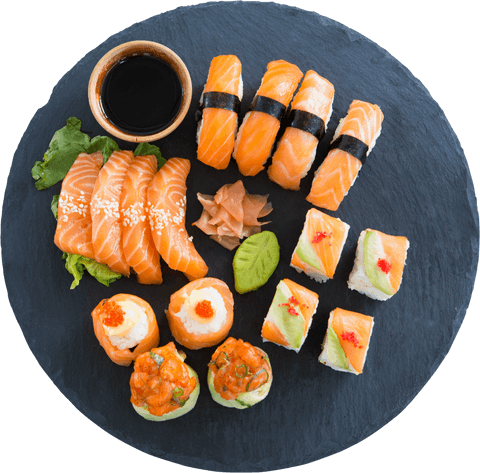 assorted sushi platter on transparent slate - Download Free Stock Videos Pikwizard.com