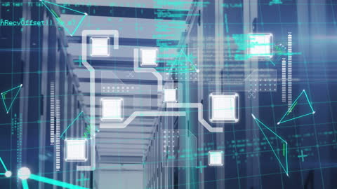 Digital Data Networks Overlaying a Modern Server Room