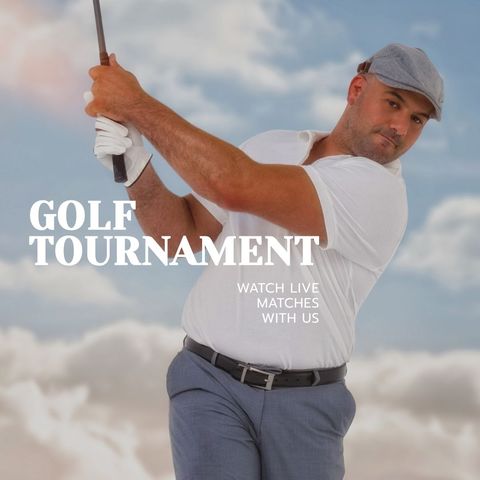 Golf tournament promotion with male golfer swinging club