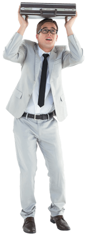 Worried Businessman Sheltering with Transparent Briefcase - Download Free Stock Videos Pikwizard.com