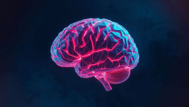 Glowing 3D Brain Mesh in Neon Pink and Blue