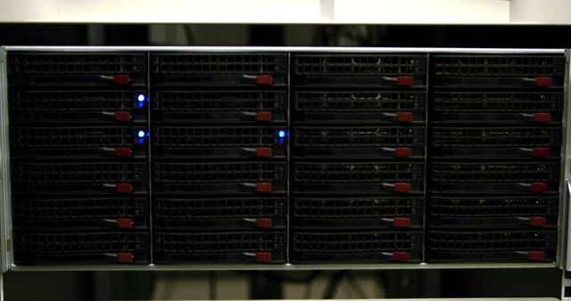 Close-up of Server Rack with Blue Indicator Lights - Download Free Stock Images Pikwizard.com