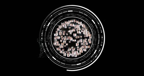 Digital network of photos in futuristic scope interface