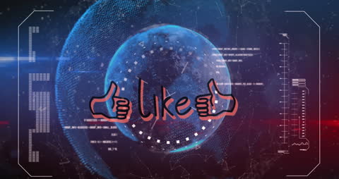 Blue Network Connections Surrounding Rotating Globe with Thumbs Up