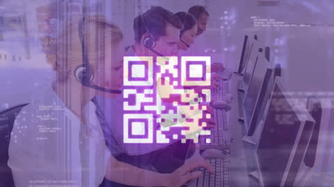 Customer Support Team with Digital Technology Overlay