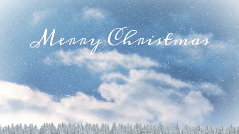 Merry Christmas Message with Falling Snow on Winter Background