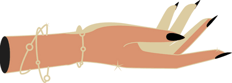 Minimalist hand with gold jewelry on transparent background