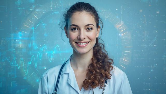 Smiling female doctor in futuristic technological environment