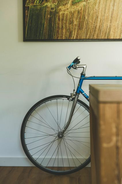 Blue Road Bike Leaning Against Wall in Modern Living Space - Download Free Stock Photos Pikwizard.com
