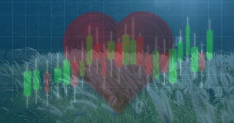 Nature-inspired financial growth with heart candlestick theme