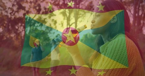 Woman sipping drink outdoors surrounded by nature