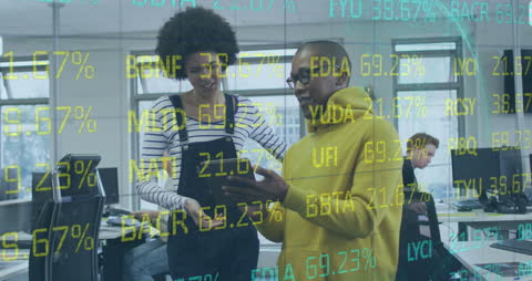 Analyzing Financial Data with Digital Overlay in Modern Office