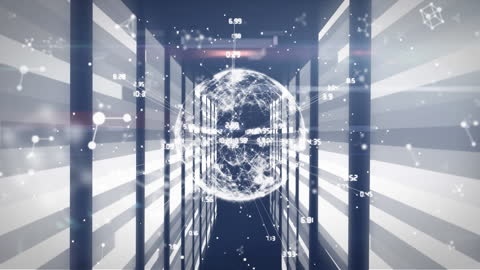 Global Network with Digital Data Streams in Server Room