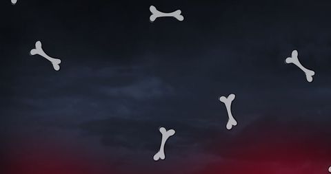 Floating Bone Icons Against Dark Cloudy Sky Background