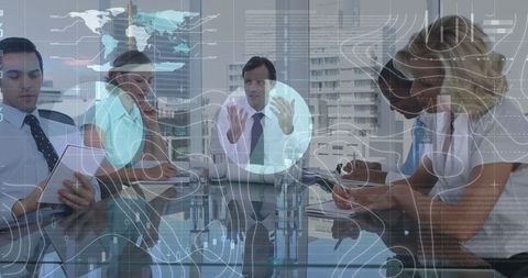 business team analyzing data with holographic technology in modern office - Download Free Stock Images Pikwizard.com