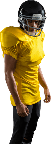 Transparent confident american football player in yellow jersey