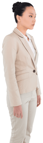 Serious Asian Businesswoman Looking Forward on Transparent Background