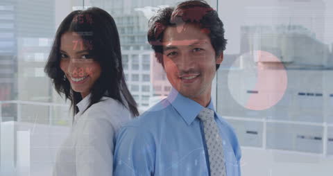 Diverse Business Professionals Amidst Data Visualization