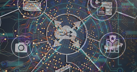 Digital Network and Circuit Board Icons Animated Concept