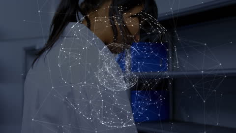 Caucasian Female Doctor with Digital Network Overlay