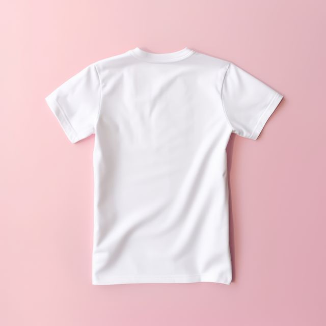 White tshirt with copy space on pink background, created using generative ai technology. Clothing, texture, material, digitally generated image.