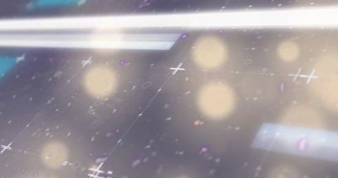 Glossy glass panel with bokeh and cross grid reflection for modern tech background overhead