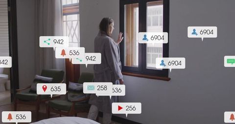 Woman Observing View with Overlay of Social Media Notifications