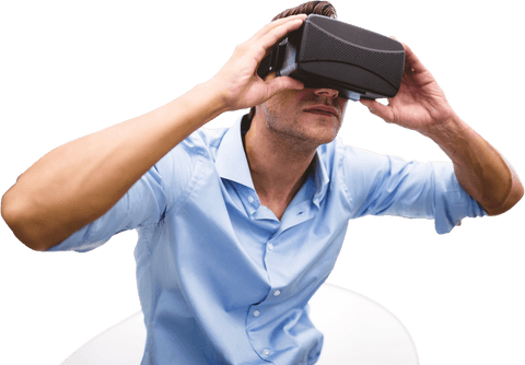 caucasian man engaging in virtual reality on transparent background - Download Free Stock Videos Pikwizard.com