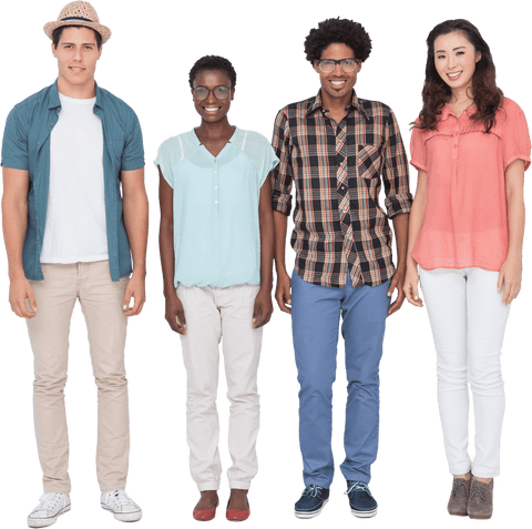Stylish Group of Smiling Friends on Transparent Background