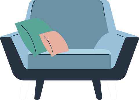 Minimalist geometric lounge chair with soft pastel cushions, transparent background