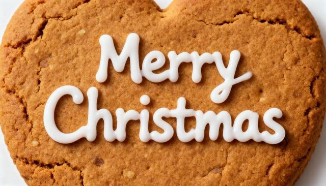 Heart-Shaped Ginger Cookie Featuring White Merry Christmas Icing Closeup