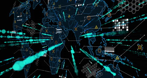 Digital Data Networks Over Global World Map Visualization