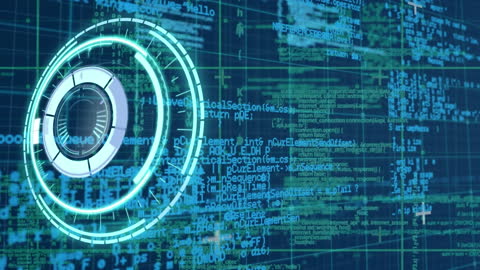 Futuristic Digital Interface with Neon Scanner