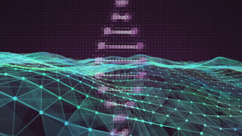 Futuristic DNA Strand in Digital Landscape