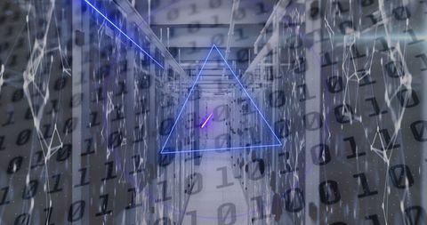 Neon Geometric Shapes Overlaying Futuristic Server Room - Download Free Stock Images Pikwizard.com
