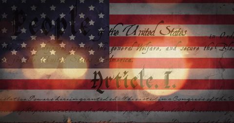 American Flag Overlaying Constitution with Glow Effects