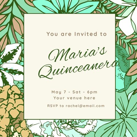 Quinceañera Invitation Template with Lush Foliage Arts - Download Free Stock Templates Pikwizard.com