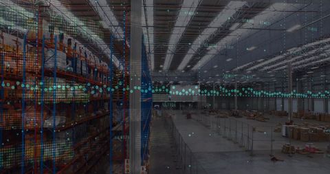 Digital Financial Graphs Over Warehouse Interior