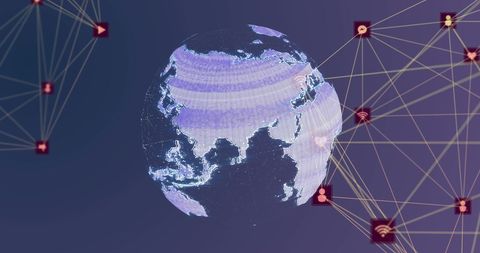 Digital Network Icons Encircle Spinning Globe - Download Free Stock Images Pikwizard.com