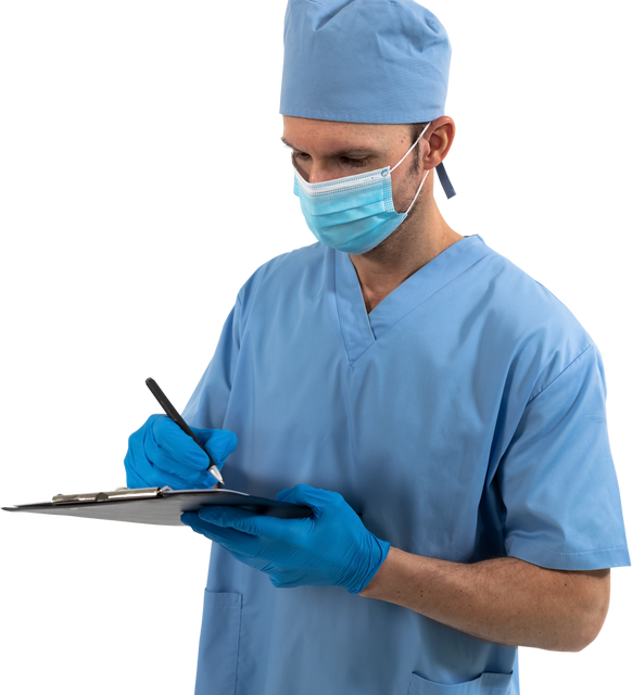 Transparent Health Worker Writing On Clipboard Wearing Scrubs And Face Mask - Download Free Stock Videos Pikwizard.com