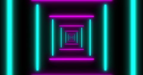 Futuristic neon corridor with purple and green glow